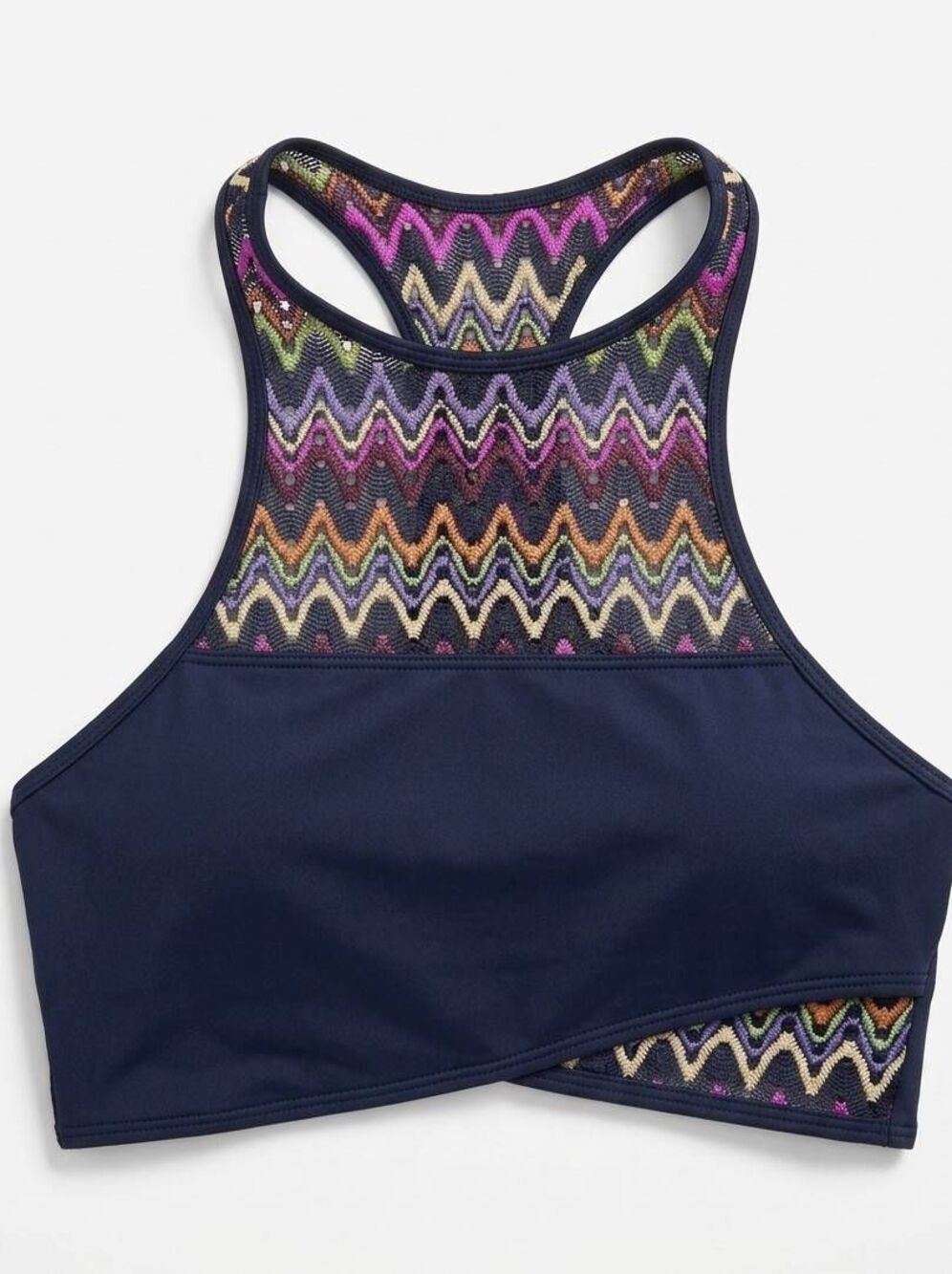 💜Aerie Black & Multicolored Cropped Racerback Swim Top XSmall